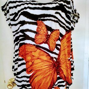 ZEBRA WOMEN ORANGE BUTTERFLY TOP SIZE M